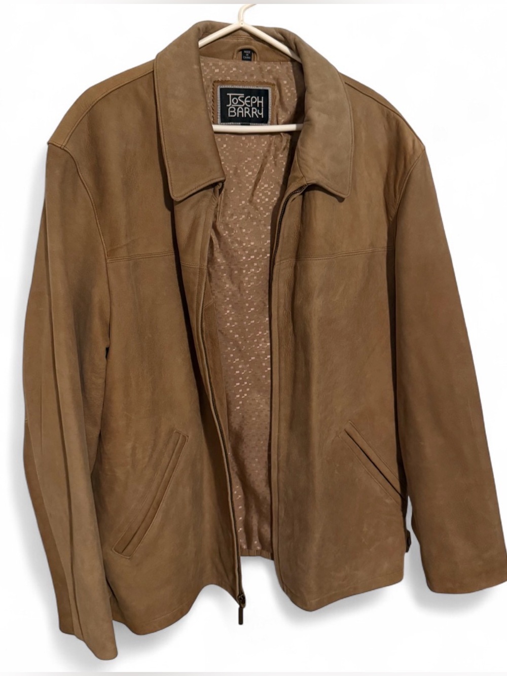 Joseph Barry Men’s XL Real NZ Lambskin Leather Jacket Tan Brown Zip Coat